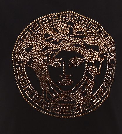 Versace T-shirt - Medusa Strass - Sort/Guld m. Similisten