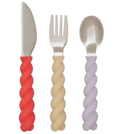 OYOY Bestik - Silikone - 3 dele - Mellow Cutlery - Lavender/Vani