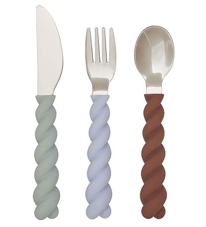 OYOY Bestik - Silikone - 3 dele - Mellow Cutlery - Pale Mint/Cho