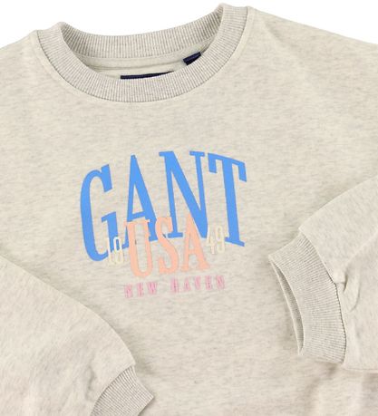 GANT Sweatshirt - C-Neck - Cropped - Rubber Grey Melange