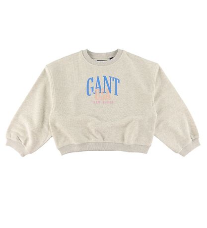 GANT Sweatshirt - C-Neck - Cropped - Rubber Grey Melange