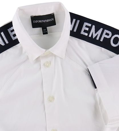 Emporio Armani Skjorte k/ - Hvid/Navy m. Logostribe