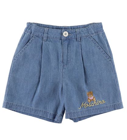 Moschino T-Shirt/Denimshorts - Hvid/Bl m. Logo/Guld