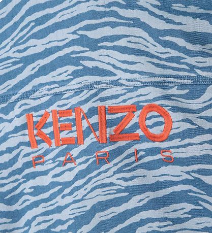 Kenzo Denimskjorte - Cropped - Lysebl m. Tigerstriber/Orange