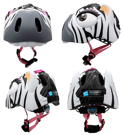 Crazy Safety Cykelhjelm m. Lys - Zebra - Sort/Hvid
