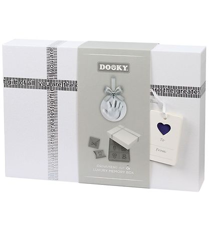 Dooky Sæt - Happy Hand - Håndaftryk m. Sølv Bånd + Mindeæske