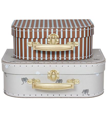 OYOY Kuffertsæt - 2 stk - Elephant & Stripes - Pale Blue