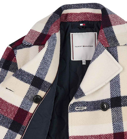 Tommy Hilfiger Jakke - Check Peacoat - Cremeternet med Navy/Rd