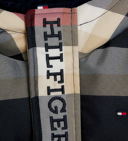 Tommy Hilfiger Dynejakke - Global Stripe Check - Rd/Hvid/Navyte