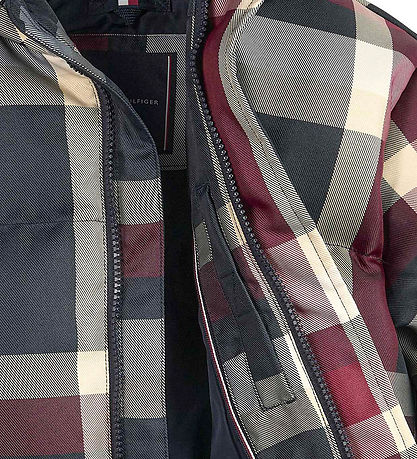 Tommy Hilfiger Dynejakke - Global Stripe Check - Rd/Hvid/Navyte