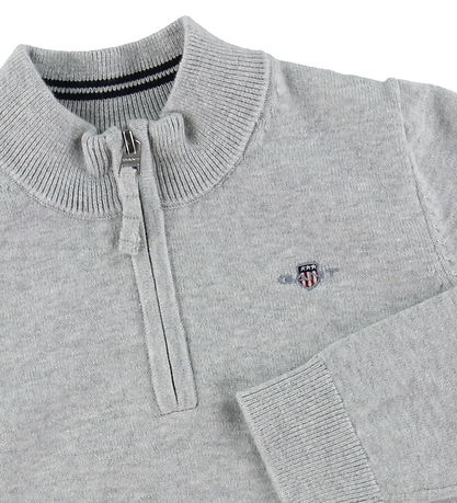 GANT Bluse - Shield - Strik - Half Zip - Grey Melange