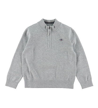 GANT Bluse - Shield - Strik - Half Zip - Grey Melange