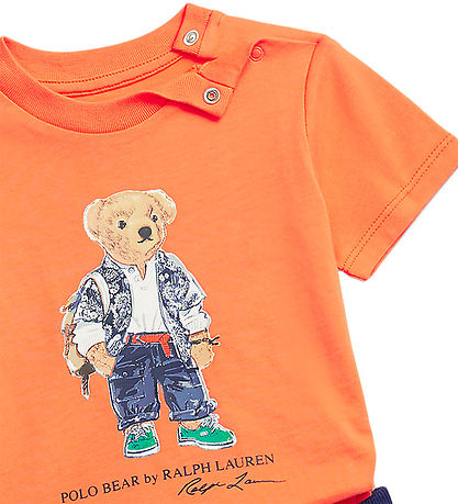 Polo Ralph Lauren T-shirt/Sweatshorts - Orange/Navy m. Bamse