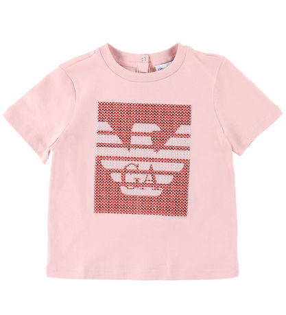 Emporio Armani T-shirt - Rosa/Rd m. Pailletter