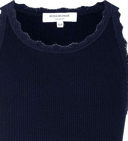 Rosemunde Top - Silke/Bomuld - Rib - Navy m. Blonder