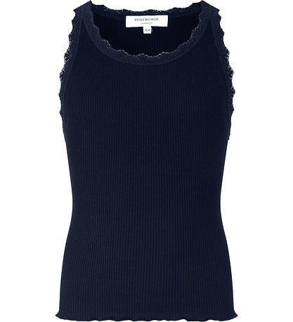 Rosemunde Top - Silke/Bomuld - Rib - Navy m. Blonder