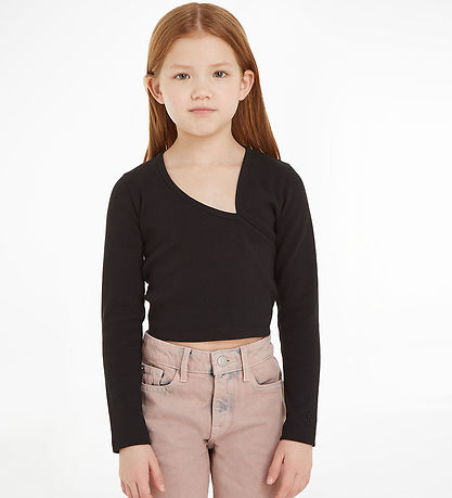 Calvin Klein Bluse - Cropped - Rib - Sort