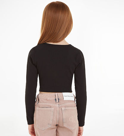 Calvin Klein Bluse - Cropped - Rib - Sort