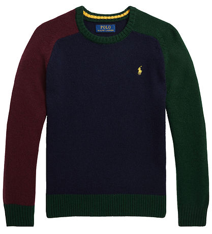 Polo Ralph Lauren Bluse - Uld - Navy m. Mrkegrn/Bordeaux