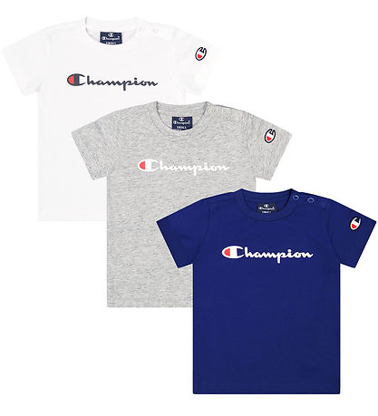 Champion T-shirt - 3-Pak - Hvid/Gr Melange/Bl