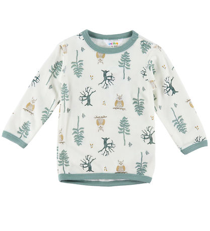 Joha Bluse l/æ - Uld/Bambus - Offwhite m. Skov