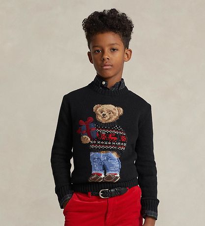 Polo Ralph Lauren Bluse - Strik - Holiday - Sort m. Bamse