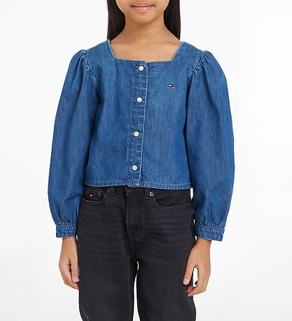 Tommy Hilfiger Skjortebluse - Square Neckline Denim - Marineblue