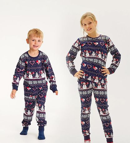 Jule-Sweaters Nattj - Julehjerte Pyjamas - Navy