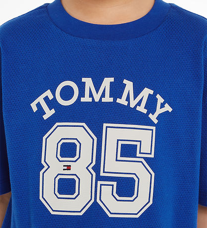 Tommy Hilfiger T-shirt - Mesh Varsity - Ultra Blue m. Hvid