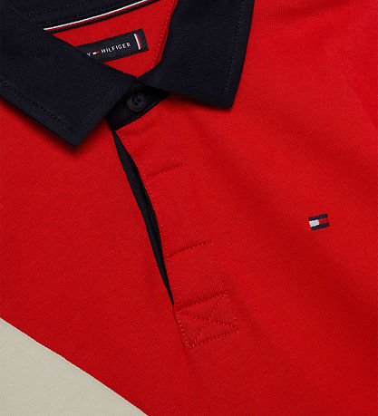 Tommy Hilfiger Polobluse - Colorblock Rugby - Rd/Hvid