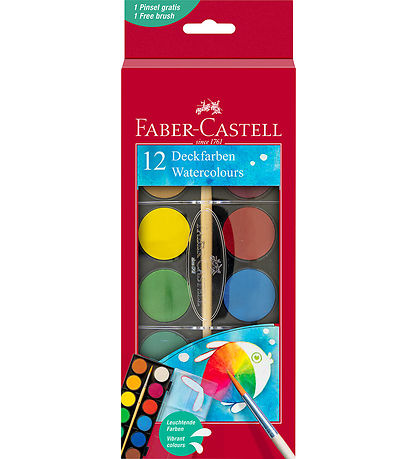 Faber-Castell Vandfarve - Akvarel - 12 Farver + 1 Pensel