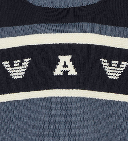 Emporio Armani Bluse - Strik - Støvet Blå/Navy/Hvid