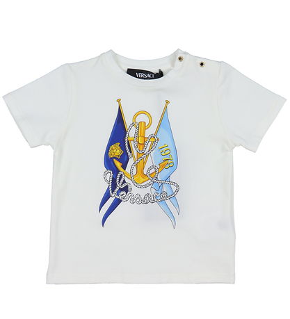Versace T-shirt - Hvid/Bl m. Faner