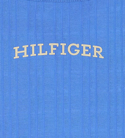 Tommy Hilfiger Top - Cropped - Rib - Blue Spell m. Hvid