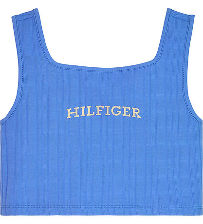 Tommy Hilfiger Top - Cropped - Rib - Blue Spell m. Hvid