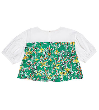 Marni Skjortebluse - Hvid/Grøn m. Blomster
