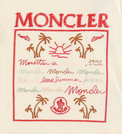 Moncler T-shirt - Cream/Rd m. Broderi