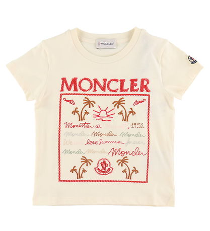 Moncler T-shirt - Cream/Rd m. Broderi
