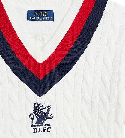 Polo Ralph Lauren Bluse - Strik - Deckwash White m. Navy/Rd