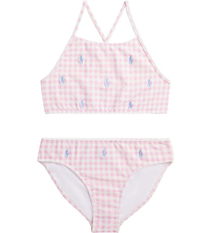 Polo Ralph Lauren Bikini - Pink/Hvidternet m. Logoer