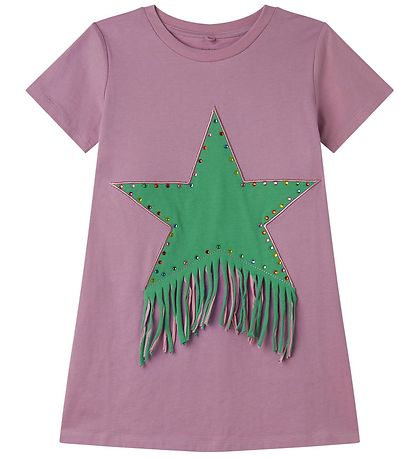 Stella McCartney Kids Kjole - Lilla/Grn m. Similisten/Frynser