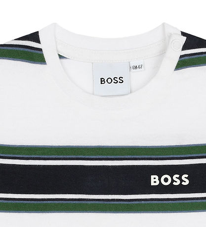 BOSS T-shirt - Hvid/Navystribet m. Grn