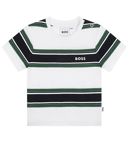 BOSS T-shirt - Hvid/Navystribet m. Grøn