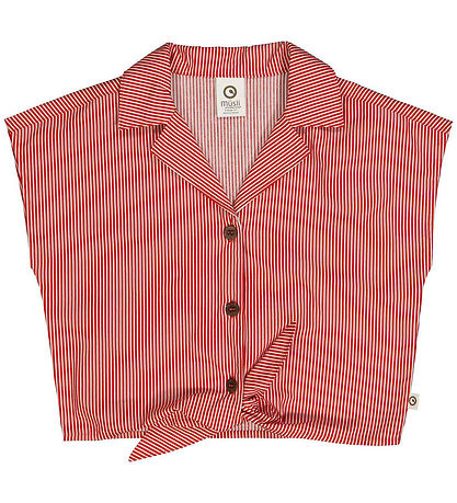 Msli Skjorte - Poplin Stripe Crop - Balsam Cream/Apple Red