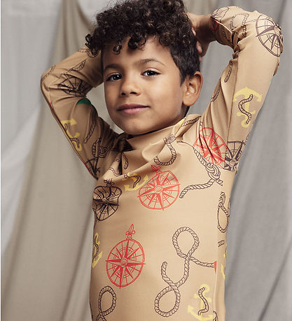 Mini Rodini Badebluse - UV50+ - Nautical Aop - Beige