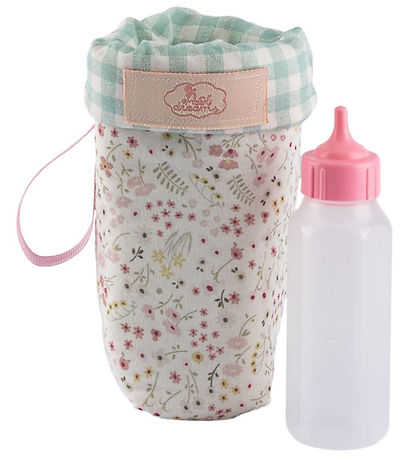 Asi Dukketilbehør - Sutteflaske m. Opbevaringspose - Rosa/Blomst