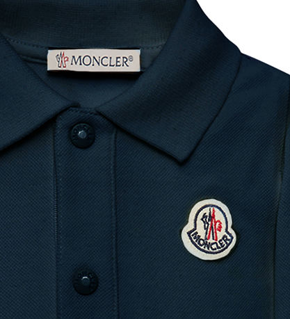 Moncler Polobluse - Medium Blue m. Logostriber