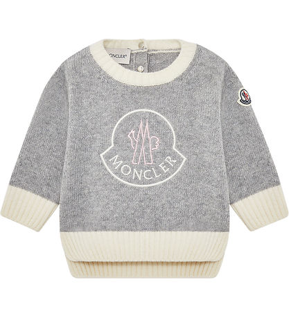 Moncler Bluse - Uld - Gråmeleret/Creme m. Logo