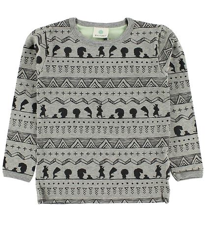 En Fant Bluse - Grmeleret m. Sort Print