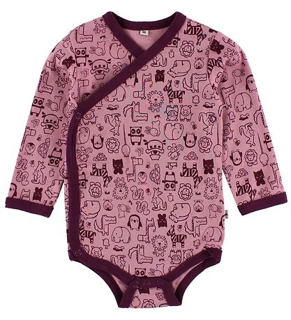Pippi Slå-om-Bodyer - 4-pak - Mørklilla/Rosa m. Print